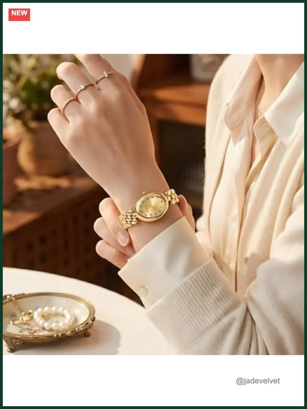 Women's Small Gold Watch Quartz Stainless Steel Stretch Band Casual Bracelet